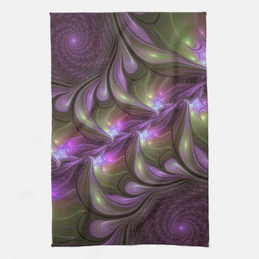 Abstraktes Violett Lila Khaki Fraktal Geschirrtuch (Vertikal)