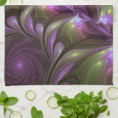 Abstraktes Violett Lila Khaki Fraktal Geschirrtuch (Gefaltet)