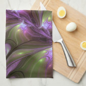 Abstraktes Violett Lila Khaki Fraktal Geschirrtuch (Viertel Falte)