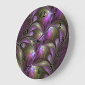 Abstraktes Violett Lila Khaki Fraktal Große Wanduhr (Winkel)