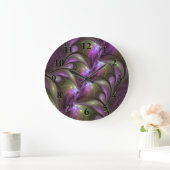 Abstraktes Violett Lila Khaki Fraktal Große Wanduhr (Zuhause)