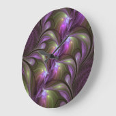 Abstraktes Violett Lila Khaki Fraktal Große Wanduhr (Winkel)