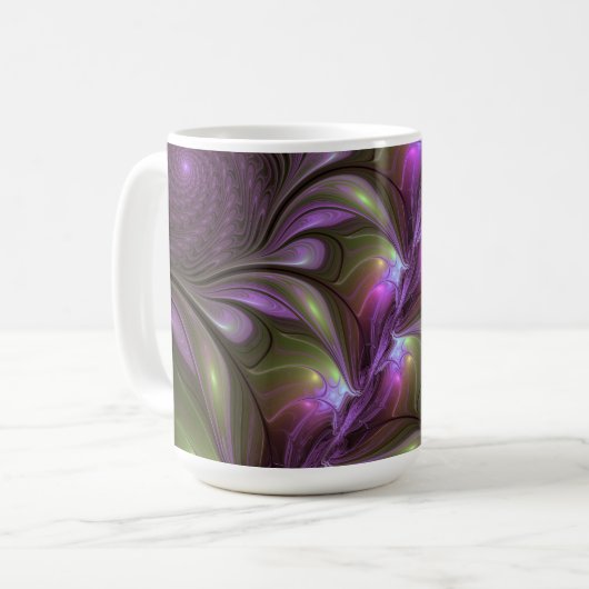 Abstraktes Violett Lila Khaki Fraktal Kaffeetasse (Vorderseite Links)
