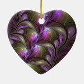 Abstraktes Violett Lila Khaki Fraktal Keramik Ornament (Hinten)