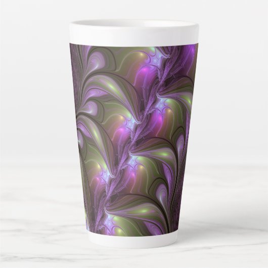 Abstraktes Violett Lila Khaki Fraktal Milchtasse (Vorderseite)