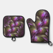 Abstraktes Violett Lila Khaki Fraktal Ofenhandschuh & Topflappen-Set (Vorderseite)