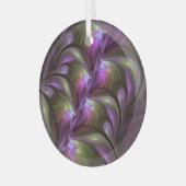 Abstraktes Violett Lila Khaki Fraktal Ornament Aus Glas (Vorderseite links)
