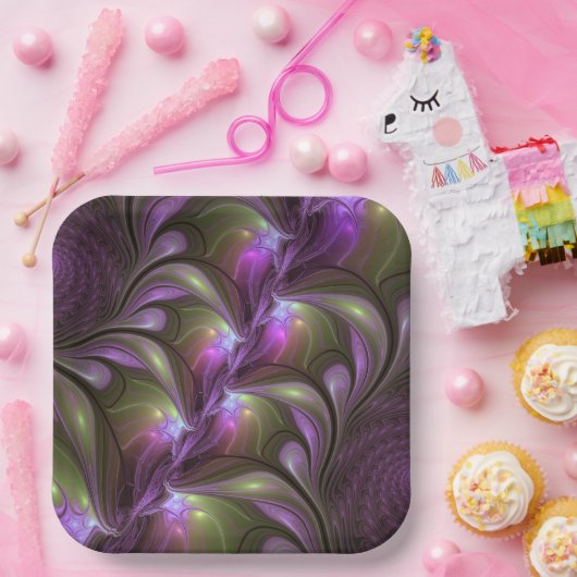 Abstraktes Violett Lila Khaki Fraktal Pappteller (Party)