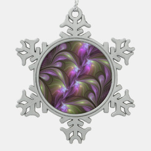 Abstraktes Violett Lila Khaki Fraktal Schneeflocken Zinn-Ornament