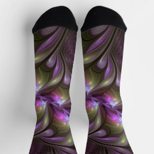 Abstraktes Violett Lila Khaki Fraktal Socken