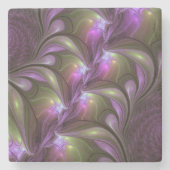 Abstraktes Violett Lila Khaki Fraktal Steinuntersetzer (Vorderseite)