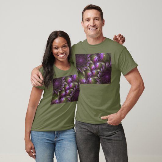 Abstraktes Violett Lila Khaki Fraktal T-Shirt (Unisex)