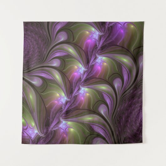 Abstraktes Violett Lila Khaki Fraktal Wandteppich (Vorderseite (Horizontal))