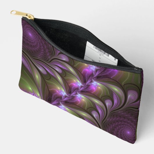 Abstraktes Violett Lila Khaki Fraktal Zubehörtasche (Offen)