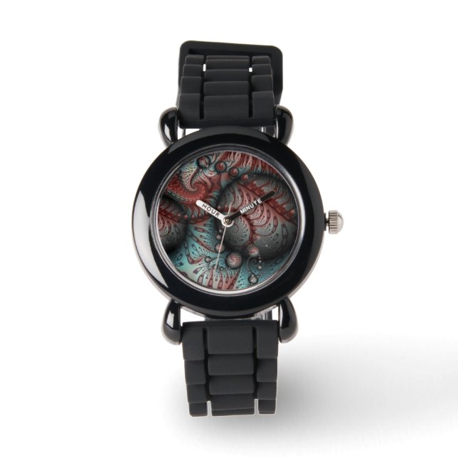 Abstraktes Vivio Fantasy Fraktal Art Brown Blue Armbanduhr (Vorderseite)