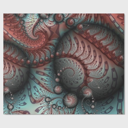 Abstraktes Vivio Fantasy Fraktal Art Brown Blue Geschenkpapier (Flach)