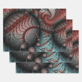 Abstraktes Vivio Fantasy Fraktal Art Brown Blue Geschenkpapier Set