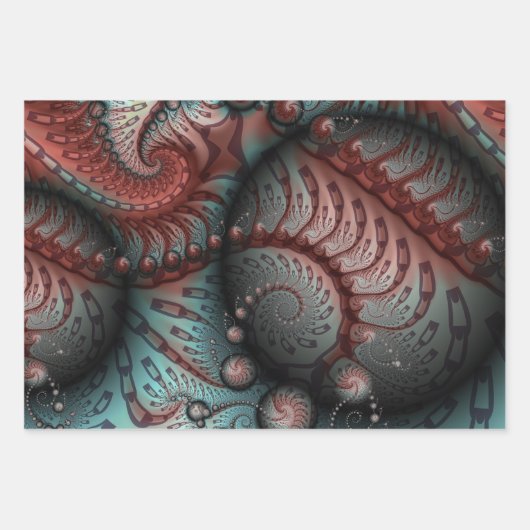 Abstraktes Vivio Fantasy Fraktal Art Brown Blue Geschenkpapier Set (Vorderseite 3)