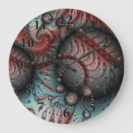 Abstraktes Vivio Fantasy Fraktal Art Brown Blue Große Wanduhr