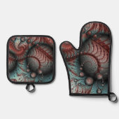 Abstraktes Vivio Fantasy Fraktal Art Brown Blue Ofenhandschuh & Topflappen-Set (Vorderseite)