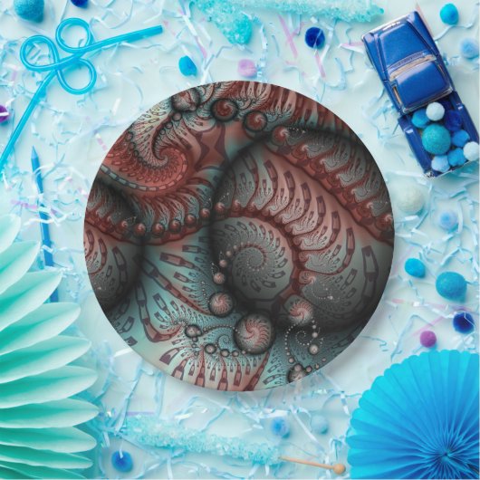 Abstraktes Vivio Fantasy Fraktal Art Brown Blue Pappteller (Party)