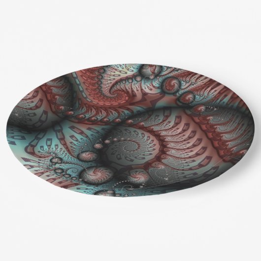 Abstraktes Vivio Fantasy Fraktal Art Brown Blue Pappteller (Schrägansicht)