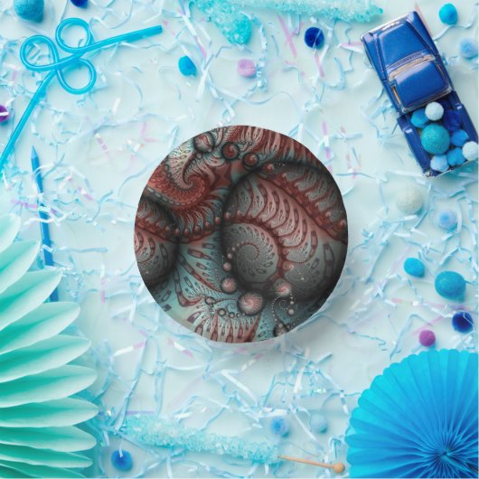 Abstraktes Vivio Fantasy Fraktal Art Brown Blue Pappteller (Party)