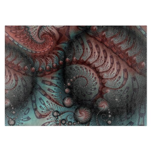 Abstraktes Vivio Fantasy Fraktal Art Brown Blue Schneidebrett (Vorderseite)