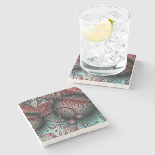 Abstraktes Vivio Fantasy Fraktal Art Brown Blue Steinuntersetzer (Seitenansicht)