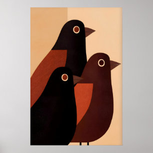 Abstraktes Vogel-Wandkunst-Trio aus geometrischen  Poster