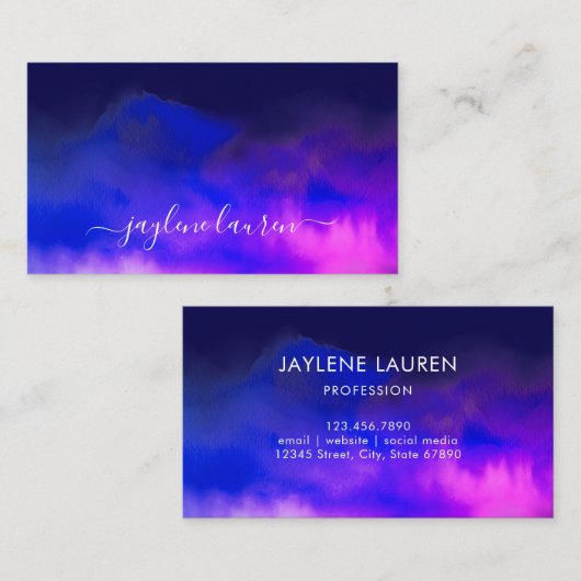 Abstraktes Wasser Midnight Blue Lila Visitenkarte (Vorne/Hinten)