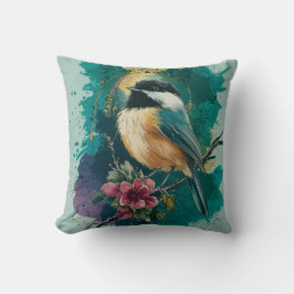 Abstraktes Wasserfarben-Chickadee-Kissen Kissen