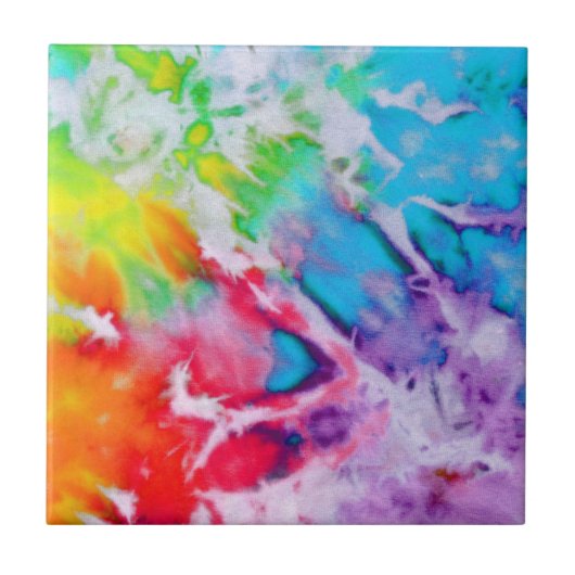 Abstraktes Wasserfarben-Regenbogen Batik-Gefärbte Fliese (Vorderseite)