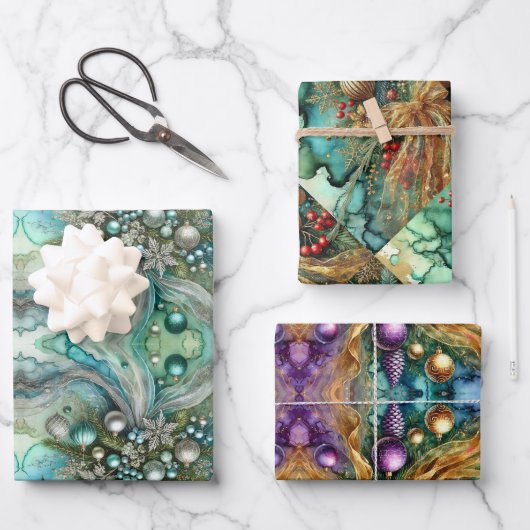Abstraktes Wasserfarben-Weihnachten Geschenkpapier Set (Vorderseite)