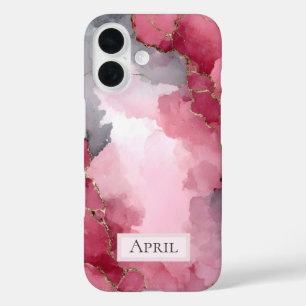 Abstraktes Wasserfarbenbild in Rosa und Gold iPhone 16 Hülle