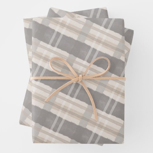 Abstraktes Wasserfarbenfroh, grau und beige Muster Geschenkpapier Set (Beispiel)