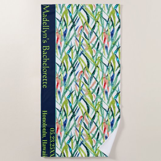 Abstraktes Wasserfarbenleaf Hochzeit Modernes Mono Strandtuch (Vorderseite)