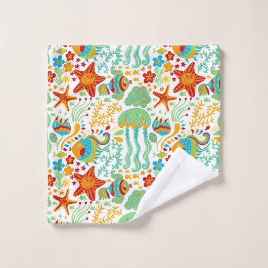 Abstraktes Wasserleben Badhandtuch Set (Waschlappen)