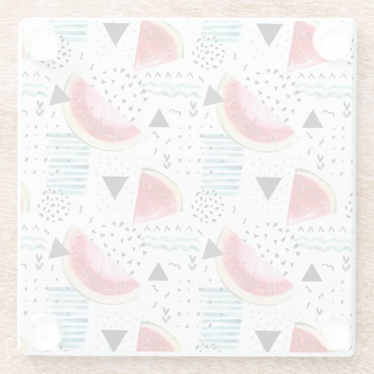 Abstraktes Wassermelone-Muster Glasuntersetzer (Rückseite)