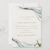 Abstraktes Watercolor Blue Gold Beach Brautparty Einladung (Vorderseite)