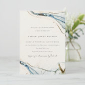 Abstraktes Watercolor Blue Gold Beach Brautparty Einladung (Stehend Vorderseite)