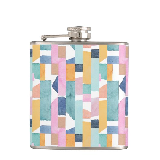 Abstraktes Watercolor-Form-Muster Flachmann (Vorderseite)