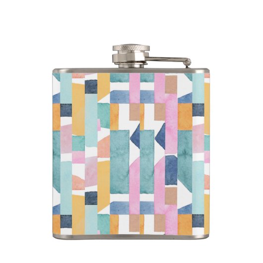 Abstraktes Watercolor-Form-Muster Flachmann (Rückseite)