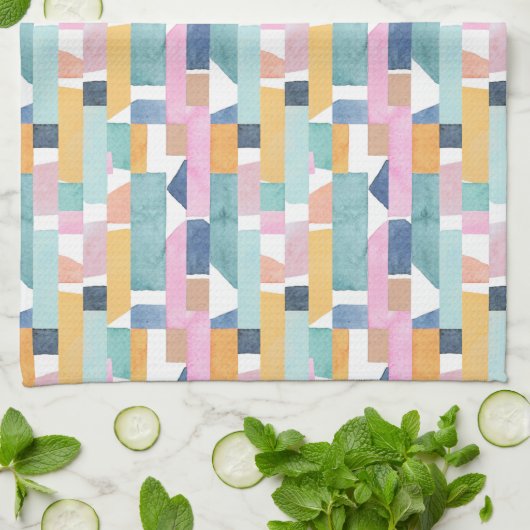 Abstraktes Watercolor-Form-Muster Geschirrtuch (Gefaltet)