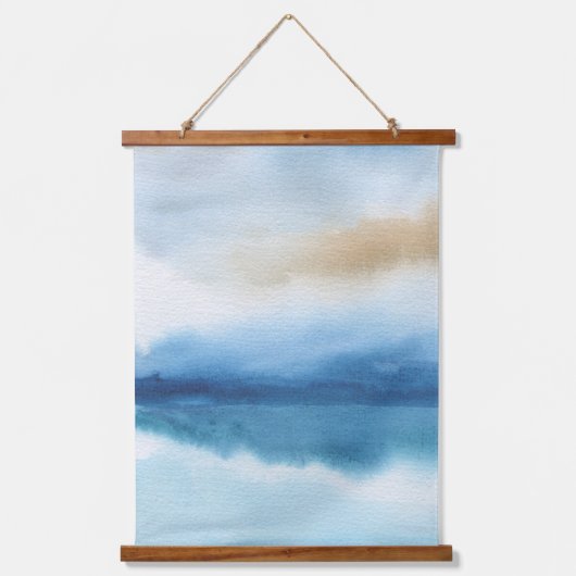 Abstraktes Watercolor Lake Design Wandteppich Mit Holzrahmen (Vorderseite)