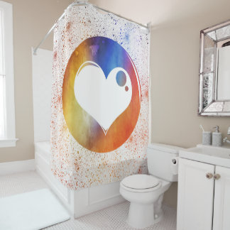 Abstraktes Watercolor Orange & Blue Heart Design Duschvorhang