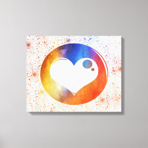 Abstraktes Watercolor Orange & Blue Heart Design Leinwanddruck
