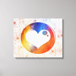 Abstraktes Watercolor Orange & Blue Heart Design Leinwanddruck