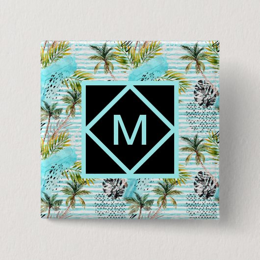 Abstraktes Watercolor-Palme-Muster Button (Vorderseite)