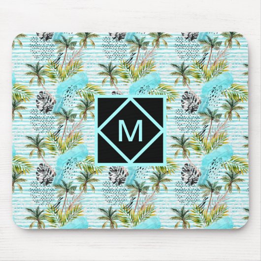 Abstraktes Watercolor-Palme-Muster Mousepad (Vorne)
